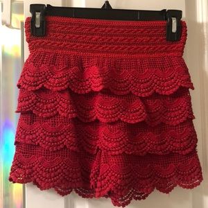 Red Crochet Shorts